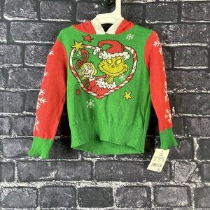 Grinch Girl's 12 Month Hooded Heart Pullover Sweater Green Grinch Christmas